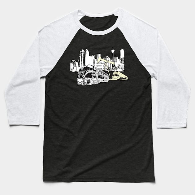 City Buildings Bus Abstract Art Creative Design Baseball T-Shirt by Stylomart